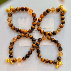 Natural Tiger Eye Citrine Beaded Bracelet Warm Brown