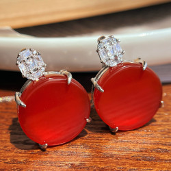 Pigeon Blood Red Carnelian Pendant Necklace Vintage Style
