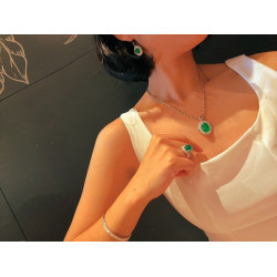 Natural Green Chalcedony Pendant, Ring & Earrings Jewelry Set, Gift Set for Women