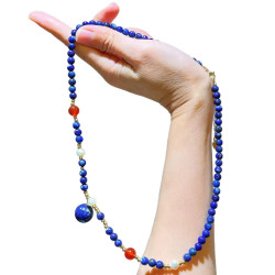 Vintage Designer High Quality Natural Lapis Lazuli Carnelian Jade Necklace
