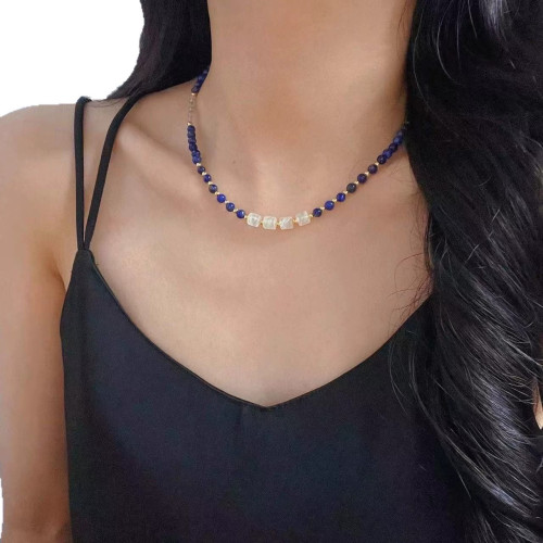 Vintage Oriental Natural Clear Quartz Lapis Lazuli Moonstone Necklace Vintage Oriental Natural Clear Quartz Lapis Lazuli Moonstone Necklace