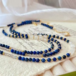 Vintage Oriental Natural Clear Quartz Lapis Lazuli Moonstone Necklace Vintage Oriental Natural Clear Quartz Lapis Lazuli Moonstone Necklace