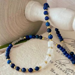 Vintage Oriental Natural Clear Quartz Lapis Lazuli Moonstone Necklace Vintage Oriental Natural Clear Quartz Lapis Lazuli Moonstone Necklace