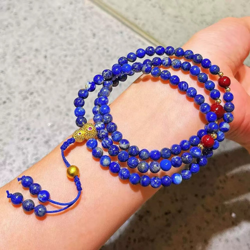 Vintage Designer Natural Lapis Lazuli Multi-Wrap Bracelet
