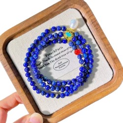 Designer Natural Lapis Lazuli Freshwater Pearl Multi-Wrap 4mm Bracelet