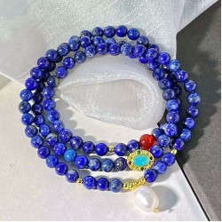 Designer Natural Lapis Lazuli Freshwater Pearl Multi-Wrap 4mm Bracelet