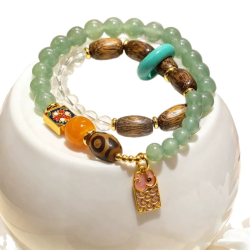 Vintage Designer Artistic Natural Clear Quartz Green Aventurine Jade Bracelet Vintage Designer Artistic Natural Clear Quartz Green Aventurine Jade Bracelet