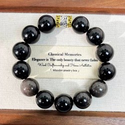 Designer Natural Silver Obsidian Large Bead 14mm Bracelet