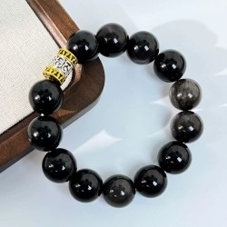 Designer Natural Silver Obsidian Large Bead 14mm Bracelet