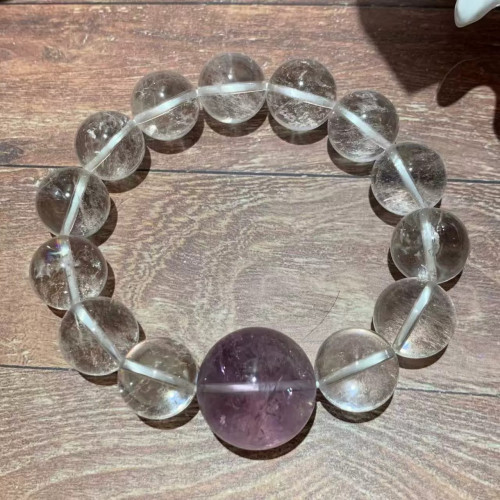 Natural Amethyst Clear Quartz 20mm Bracelet