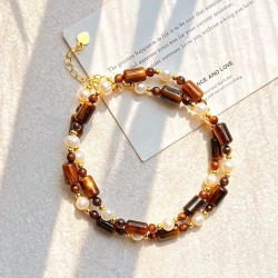 Vintage Premium Designer Natural Tiger's Eye Freshwater Pearl Necklace Vintage Premium Designer Natural Tiger's Eye Freshwater Pearl Necklace