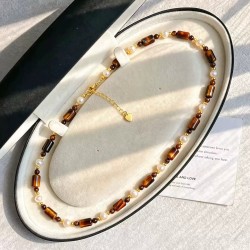 Vintage Premium Designer Natural Tiger's Eye Freshwater Pearl Necklace Vintage Premium Designer Natural Tiger's Eye Freshwater Pearl Necklace