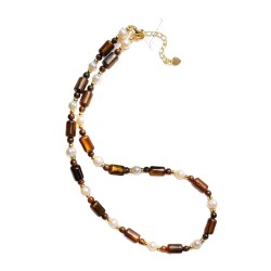 Vintage Premium Designer Natural Tiger's Eye Freshwater Pearl Necklace Vintage Premium Designer Natural Tiger's Eye Freshwater Pearl Necklace