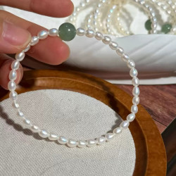 Natural Green Aventurine Jade Freshwater Pearl 4mm Bracelet