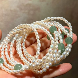 Natural Green Aventurine Jade Freshwater Pearl 4mm Bracelet