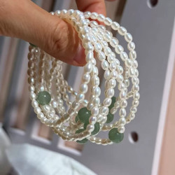 Natural Green Aventurine Jade Freshwater Pearl 4mm Bracelet