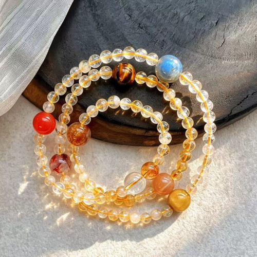 Maillard Natural Citrine Moonstone Labradorite Multi-Wrap Bracelet