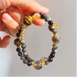Vintage High Quality Natural Tiger's Eye Smoky Quartz Silver Obsidian Multi-Wrap Bracelet Vintage High Quality Natural Tiger's Eye Smoky Quartz Silver Obsidian Multi-Wrap Bracelet