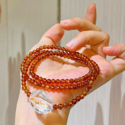 Natural Orange Garnet Clear Quartz Multi Wrap Beaded Bracelet Natural Orange Garnet Clear Quartz Multi Wrap Beaded Bracelet