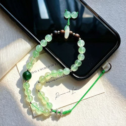 Natural Green Strawberry Quartz Beaded Phone Lanyard Strap