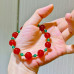 Carnelian & Green Chalcedony Bracelet, Two-Tone Natural Gemstone Strand, Vintage Handcrafted
