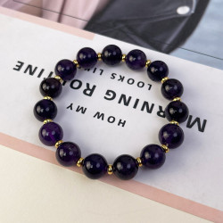 Natural Uruguayan Amethyst Bracelet, 10mm Beaded Strand, Minimal Everyday Crystal Jewelry for Women