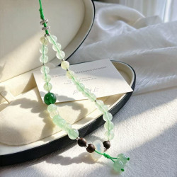 Natural Green Strawberry Quartz Beaded Phone Lanyard Strap