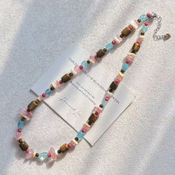 Premium Vintage Designer Aquamarine Rose Quartz Clavicle Necklace Premium Vintage Designer Aquamarine Rose Quartz Clavicle Necklace