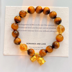 Natural Tiger Eye Citrine Beaded Bracelet Warm Brown