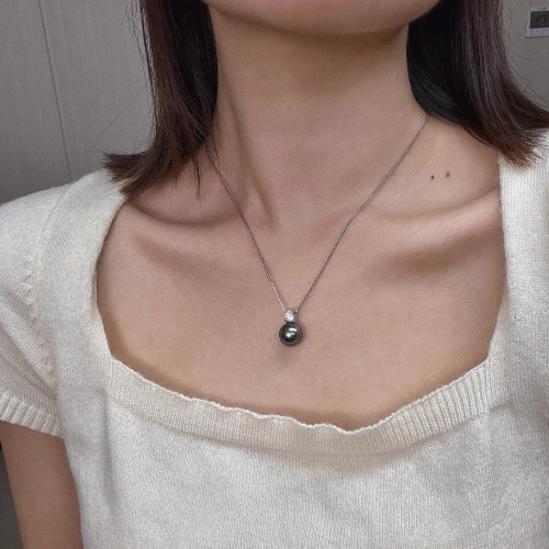 12mm Pearl-Style Pendant Necklace, 925 Silver Setting, CZ Accent, Elegant Single-Stone Necklace 12mm Pearl-Style Pendant Necklace, 925 Silver Setting, CZ Accent, Elegant Single-Stone Necklace
