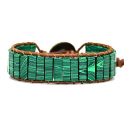 Natural Malachite Bar Bracelet, Handwoven Bohemian Gemstone Chain, Unisex Statement Piece