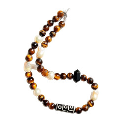 Maillard Tiger Eye & Baroque Pearl Choker Necklace, French Vintage Natural Gemstone Strand Maillard Tiger Eye & Baroque Pearl Choker Necklace, French Vintage Natural Gemstone Strand