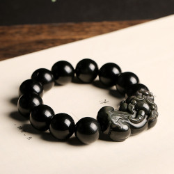 Rainbow Eye Obsidian Pixiu Bracelet 16mm Mens Natural Stone Beads Rainbow Eye Obsidian Pixiu Bracelet 16mm Mens Natural Stone Beads