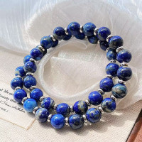 8mm Natural Lapis Lazuli Double-Layer Bracelet, Hand-Strung Vintage Gemstone Strand for Women
