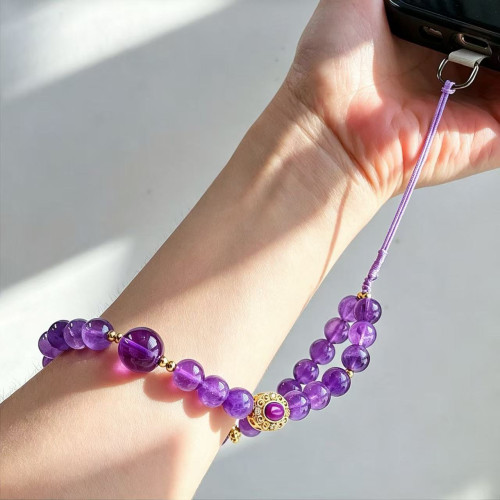 Natural Amethyst Beaded Phone Lanyard Strap