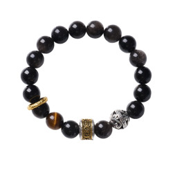 Silver Obsidian Six-Character Mantra Bracelet 10mm Black Myth Inspired Design Silver Obsidian Six-Character Mantra Bracelet 10mm Black Myth Inspired Design