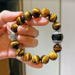 Natural Tiger Eye Silver Obsidian Men's Beaded Bracelet Natural Tiger Eye Silver Obsidian Men's Beaded Bracelet