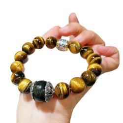 Natural Tiger Eye Silver Obsidian Men's Beaded Bracelet Natural Tiger Eye Silver Obsidian Men's Beaded Bracelet