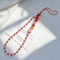 Natural Clear Quartz Carnelian Beaded Phone Lanyard Strap