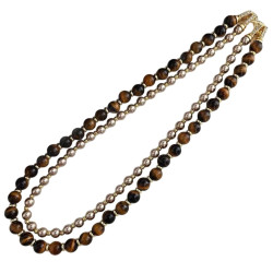Vintage Maillard Tiger's Eye Pearl Necklace Convertible Detachable Vintage Maillard Tiger's Eye Pearl Necklace Convertible Detachable
