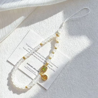 Natural White Chalcedony Beaded Phone Lanyard Strap