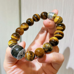 Natural Tiger Eye Silver Obsidian Men's Beaded Bracelet Natural Tiger Eye Silver Obsidian Men's Beaded Bracelet