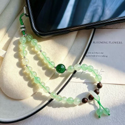 Natural Green Strawberry Quartz Beaded Phone Lanyard Strap