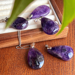 Large Natural Amethyst Drop Pendant Necklace, Vintage Style Statement Jewelry Large Natural Amethyst Drop Pendant Necklace, Vintage Style Statement Jewelry