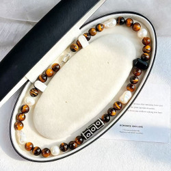 Maillard Tiger Eye & Baroque Pearl Choker Necklace, French Vintage Natural Gemstone Strand Maillard Tiger Eye & Baroque Pearl Choker Necklace, French Vintage Natural Gemstone Strand