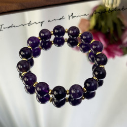 Natural Uruguayan Amethyst Bracelet, 10mm Beaded Strand, Minimal Everyday Crystal Jewelry for Women