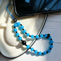 Natural Blue Chalcedony Black Onyx Beaded Phone Lanyard Strap