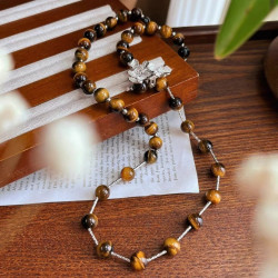 Premium Dainty Maillard High Quality Natural Tiger's Eye Sweater Chain Necklace Premium Dainty Maillard High Quality Natural Tiger's Eye Sweater Chain Necklace