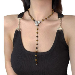 Premium Dainty Maillard High Quality Natural Tiger's Eye Sweater Chain Necklace Premium Dainty Maillard High Quality Natural Tiger's Eye Sweater Chain Necklace