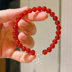 925 Sterling Silver Pigeon Blood Carnelian Beaded Bracelet